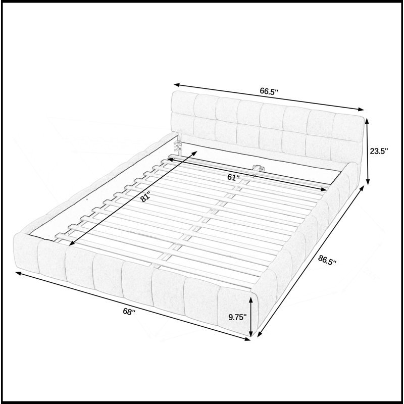 Grand cadre de lit tapissier grand avec tissu épais, lit plateforme grand format en chenille avec tête de lit et structure solide. Aucun sommier tapissier requis
