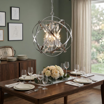 Rappaport 4 - Light 17"W Dimmable Globe Chandelier with Crystal Accents