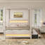 Queen Size Upholstered Canopy Platform Bed with LED Lights,Twin Trundle Bed,3 Storage DraweRs, Headboard