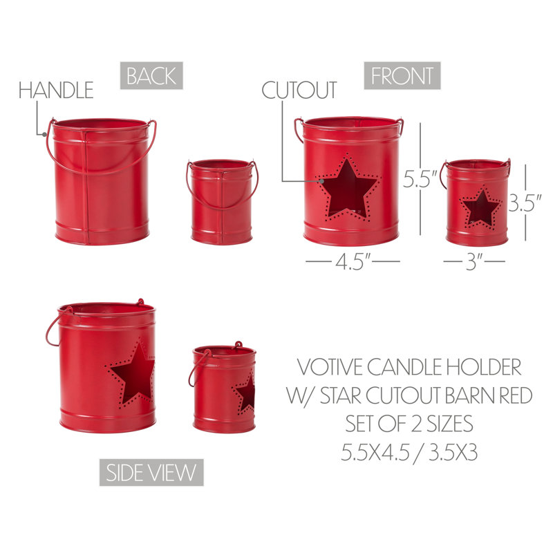 Festive Finds Votive Candle Holder w/ Star Cutout Barn Set of 2, Red