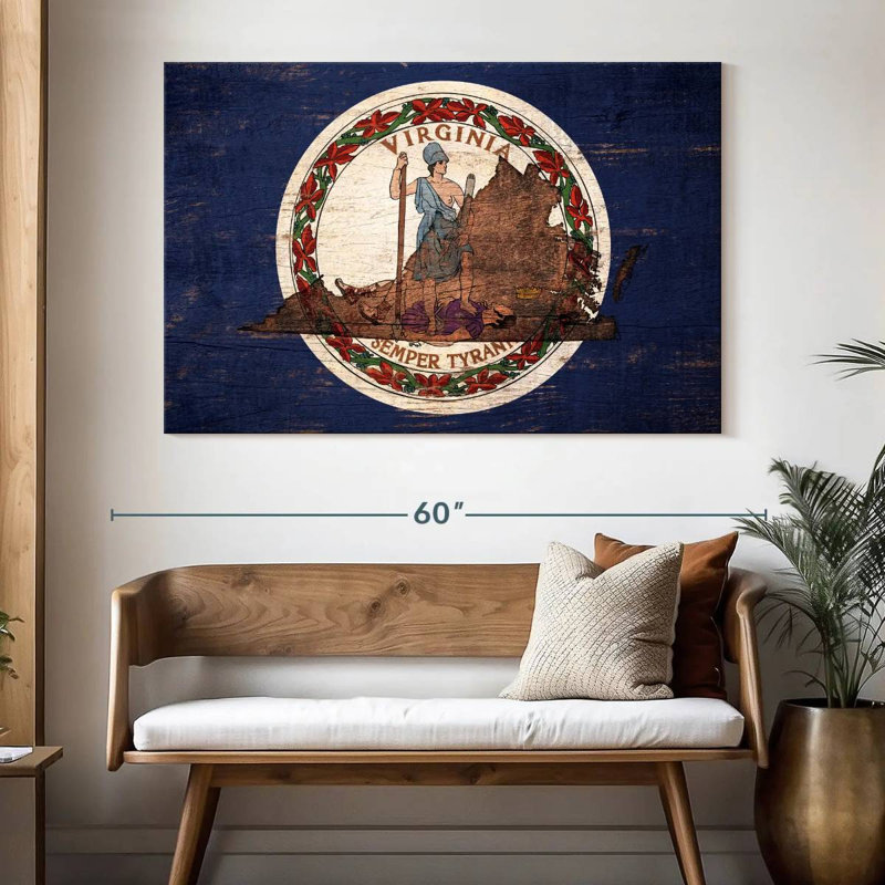 Borges State Map Over Virginia Flag, 34" H x 51" W