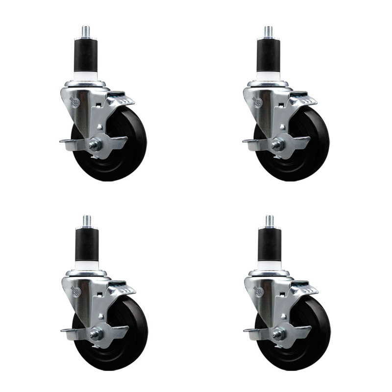 Ensemble de roulettes extensibles pivotantes en caoutchouc dur avec frein SCC TLB 4 po x 1-1 / 2 po