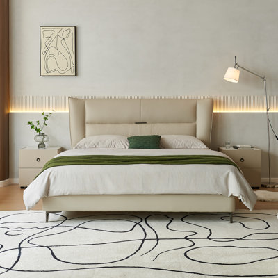 Asman Vegan Leather Sleigh Bed