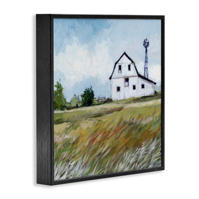 Grange avec moulin à vent et herbe, estampe numérique, design par Susan Winget