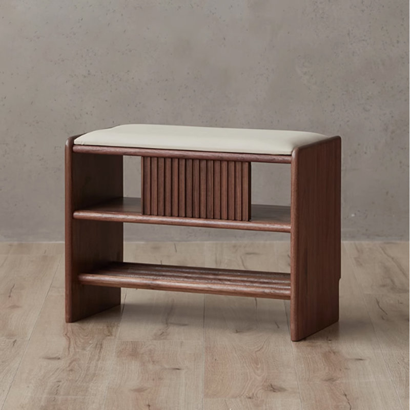 Solid wood double-layer shoe-changing stool