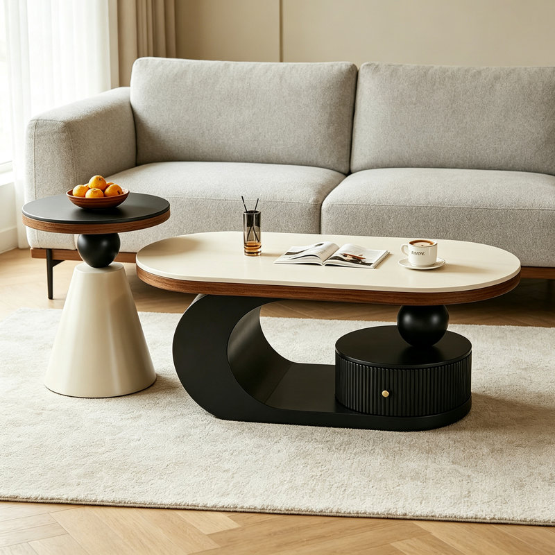 Table basse de rangement en ardoise de luxe, H 15,74 po x l 51,18 po x P 27,55 po, Noir, Plat