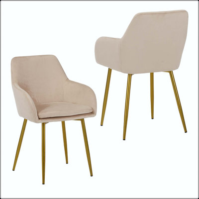 Velvet Dining Chair with Gold Metal Legs - Set of 2