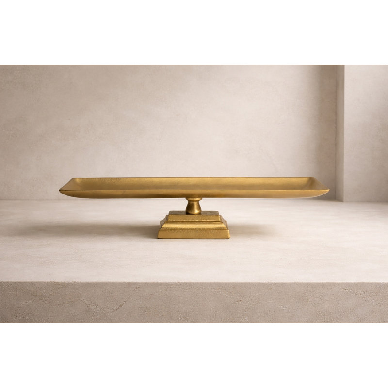Plateau de service en aluminium coulé Tiernan, H 7 po x l 23,2 po x P 5,9 po, Laiton antique