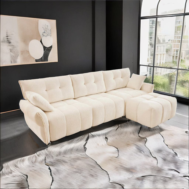 Ensemble de canapé 3 places avec repose-pieds, Blanc