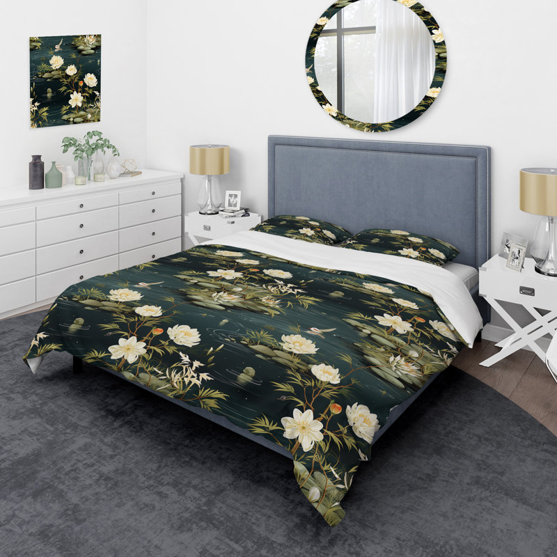 Ensemble de housse de couette Tranquil Zen Oasis - Oriental, Housse de couette pour grand lit et 2 taies décor