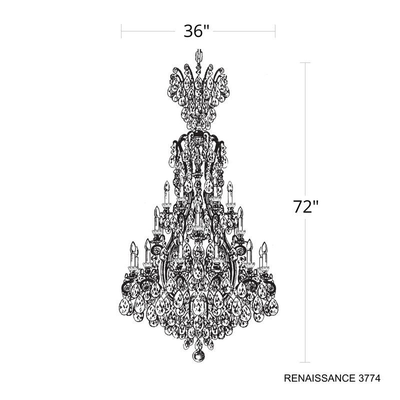 Renaissance 24 - Light Glass Chandelier, Clear Heritage , Antique Silver