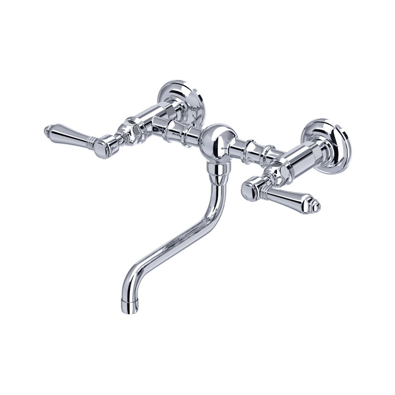 Acqui Wall Mount Bridge Lavatory Faucet, Polished Chrome, Lever Handle