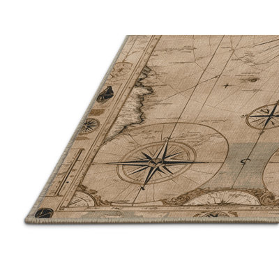 Washable Vintage Maritime Maps Coastal Area Rug