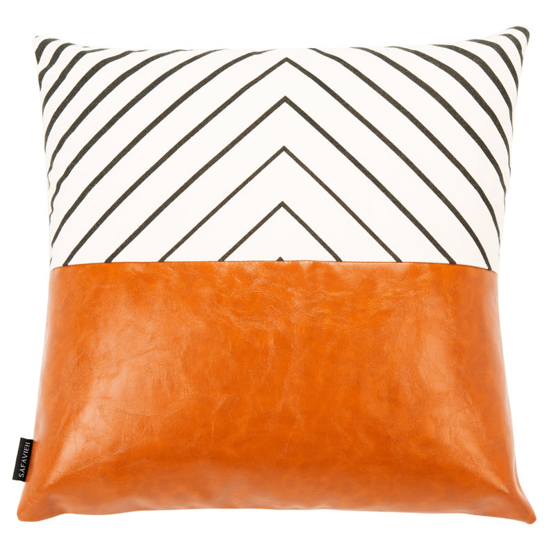 Medium Tangerine Faux Leather Outdoor Decorative Pillow