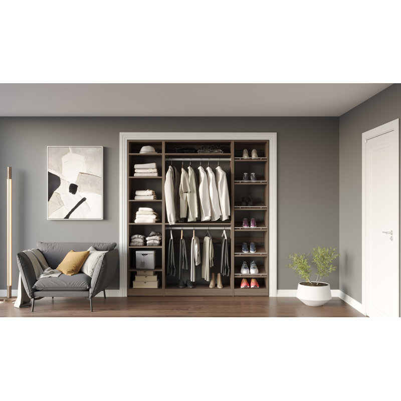 Closet System Reach-In Sets 18/36/18 Inches, 84"H x 72"W x 16"D, Brown