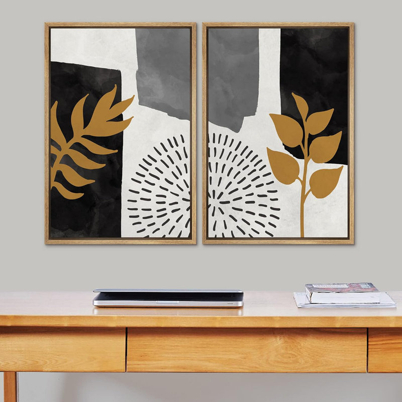 Plantes abstraites de style Mid-Century géométrique zen, Naturel, H 36 po x l 24 po