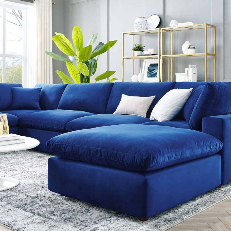 Canapé modulaire en velours rembourré 7 pièces Modway Commix, Marine