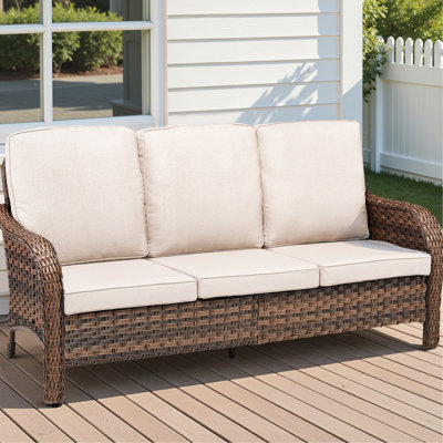 Beige 70.9" Pe 3 Seat Outdoor , Elegant Design For Spaces, Resilient Cushions With Removable Covers Easy Maintenance, Ergonomic Comfort Relaxation, Weather- All Seasons Furniture , And Frame, Covers,