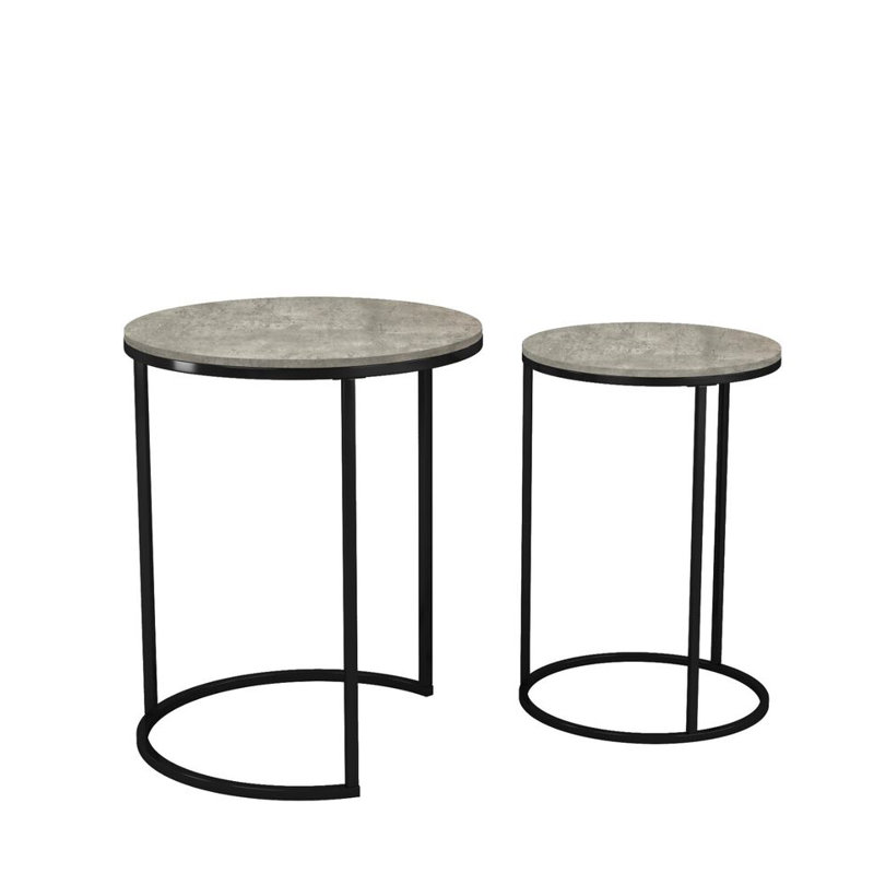 Shalyssa Solid Wood Coffee Table, Concrete, Black
