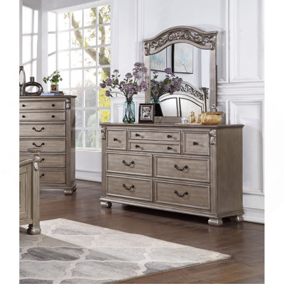 Commode en bois antique et miroir pour chambre à coucher