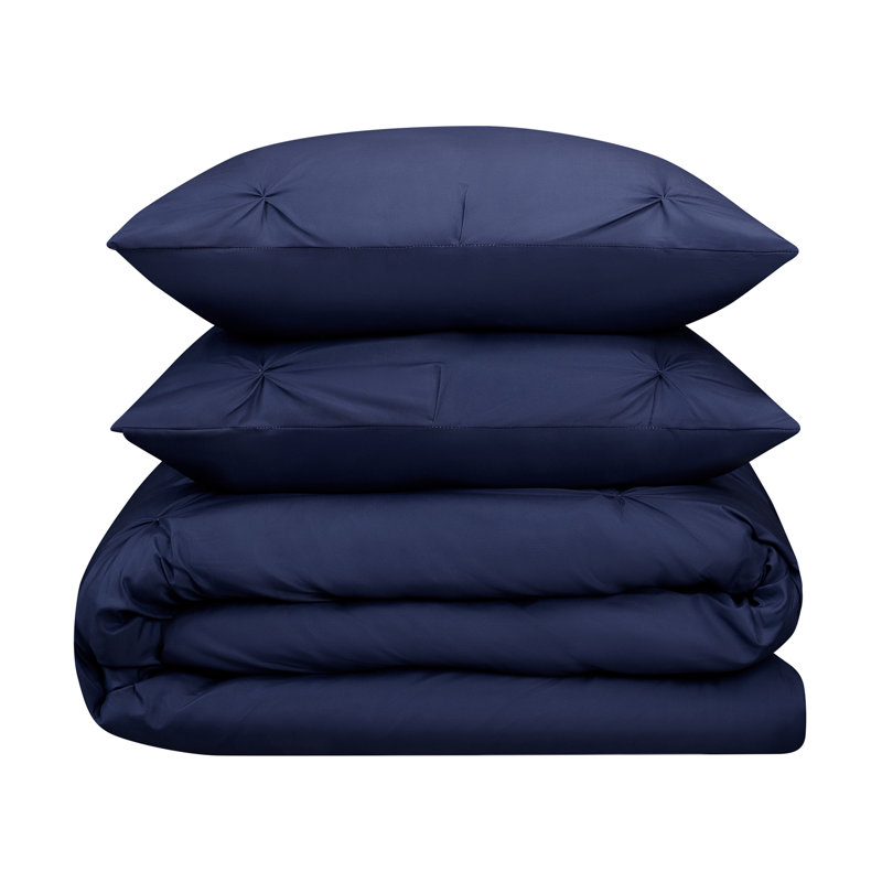 Simply Clean Antimicrobial Pleated Comforter Set, Navy, King Comforter + 2 Standard Shams