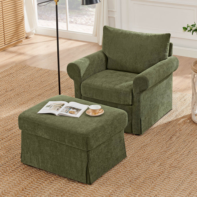 Chaise d'appoint rembourrée avec repose-pieds en chenille, Vert