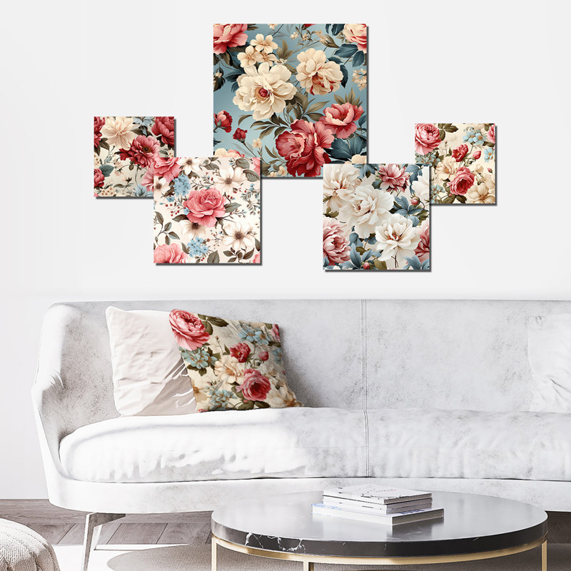 Tawanda - Ensemble de 5 décorations murales florales