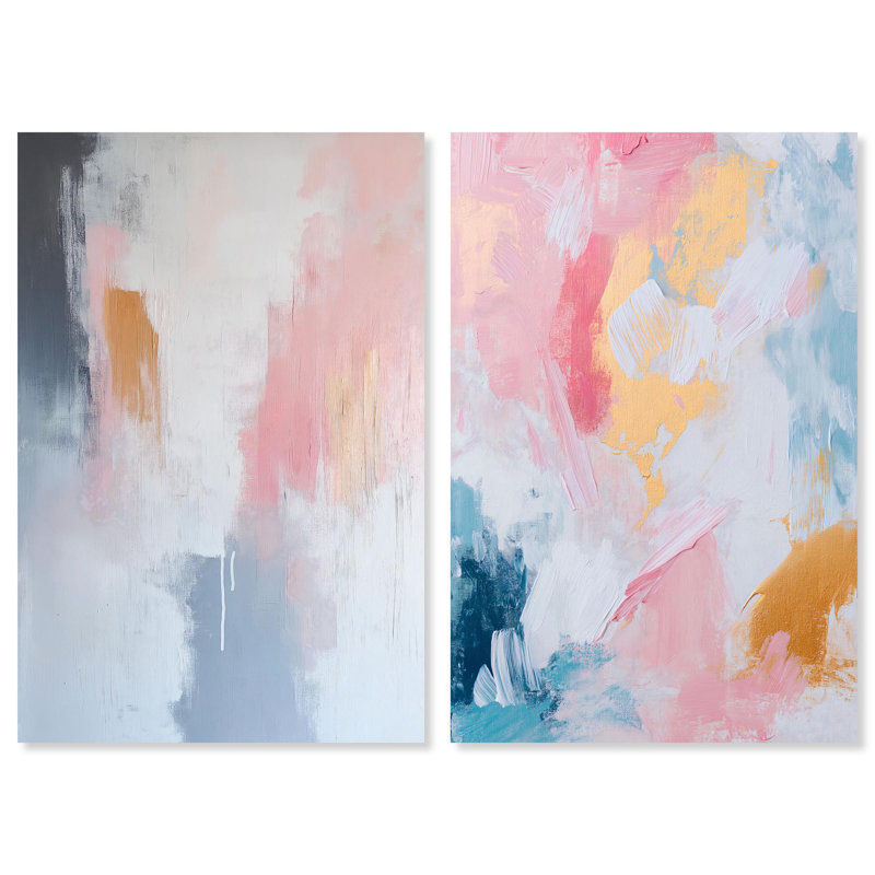 Enigmatic Tones Diptych Canvas Print Sunset Pink Wall Decor Set by Art Remedy, Black Frame, 10 x 15, H 54 po x l 36 po