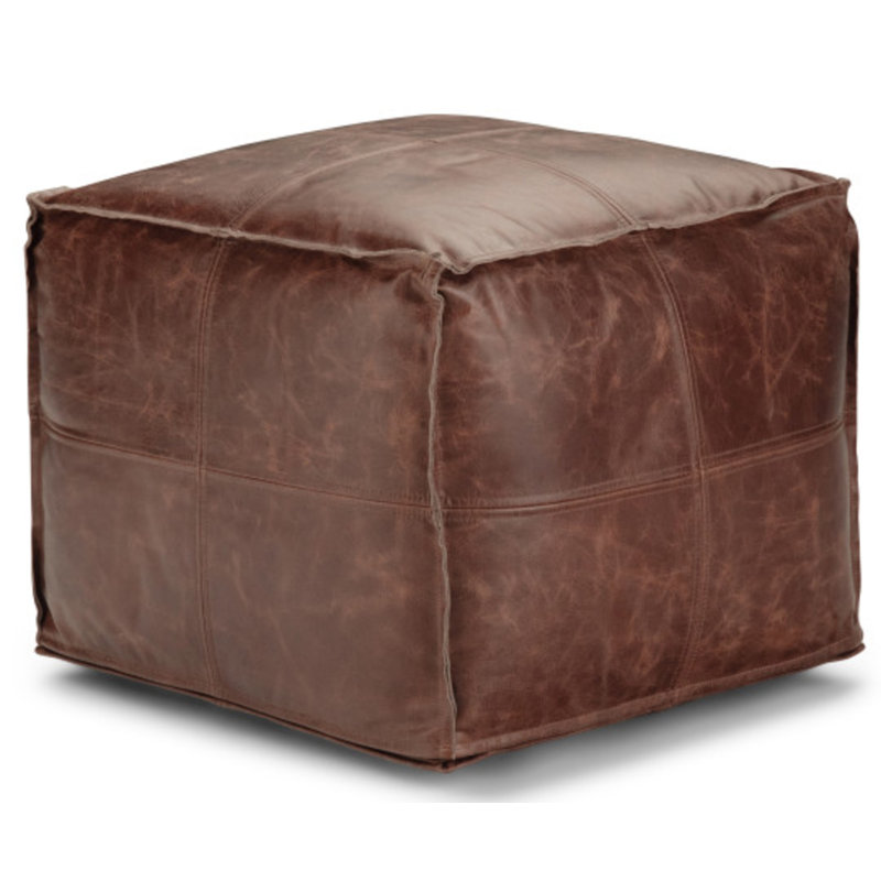 Pouf carré en cuir véritable brun l 18 po Sheffield, Cuir véritable brun