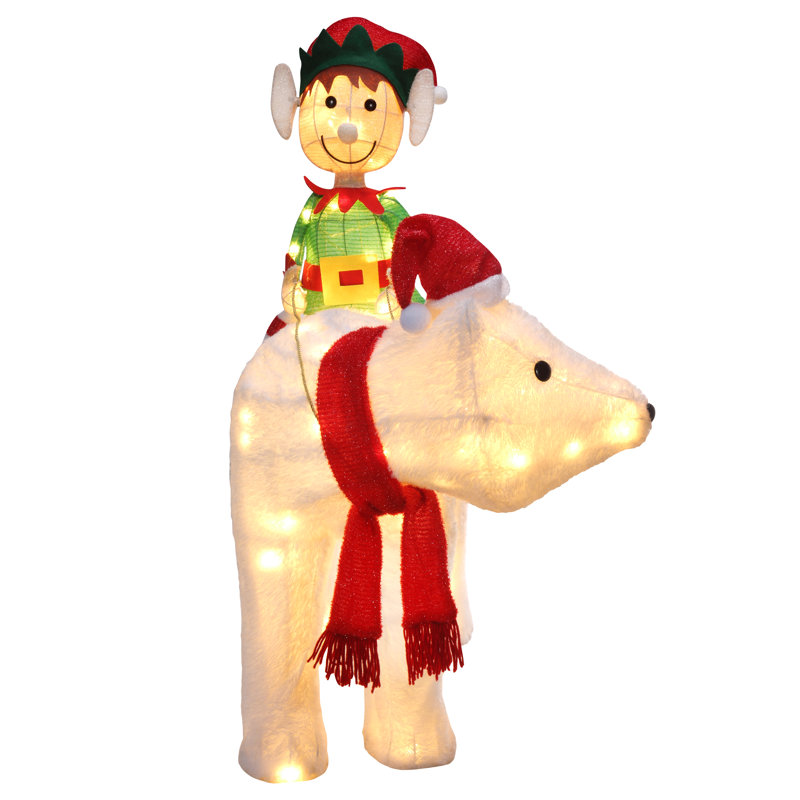 Elf Riding Polar Bear Lighted Outdoor Display