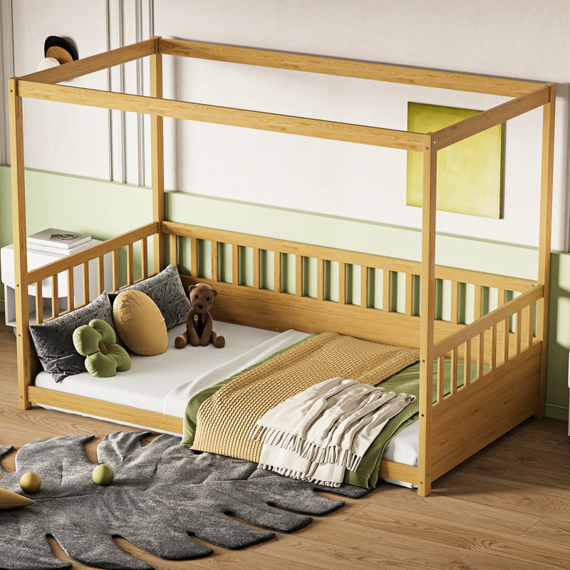 Base de lit simple pour plancher en bois de pin avec support supplémentaire pour plus de stabilité
