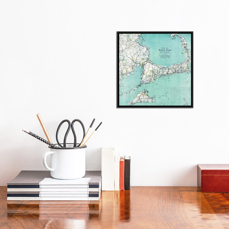 «Cape Cod and Vicinity Map» - impression, H 12 po x l 12 po x P 1,5 po, Toile avec cadre noir