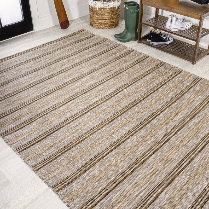 Aminah Modern Farmhouse Wide Stripe Brown/Natural Indoor/Outdoor Rug, Rectangle 8'9" x 12'