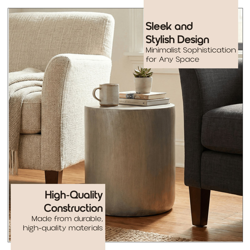 Vintara Modern Round Fiberstone Side Table With Brushed Finish – Indoor & Outdoor Accent Table With Smooth Edges, No Assembly For Living Room, Bedroom, Patio