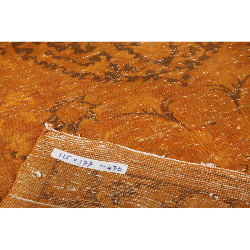 Tapis turc rétro fait à la main de 3,8 x 6 pi de couleur orange pour maisons modernes