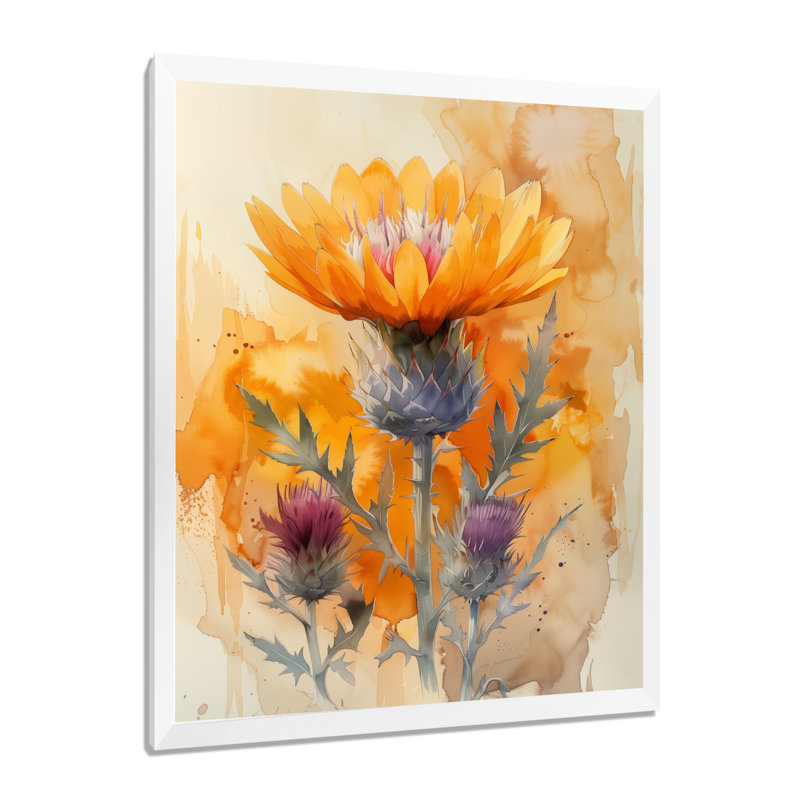«Morning Summer Yellow Thistle I - Thistle», art mural, Toile encadrée blanche avec une seule photo