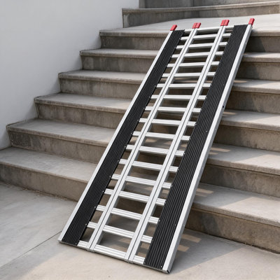 Rampe de chargement pliable en aluminium 85 x 54 po, capacité de 1500 lb pour rampe de VTT et de tondeuse portative robuste, caoutchouc rouge