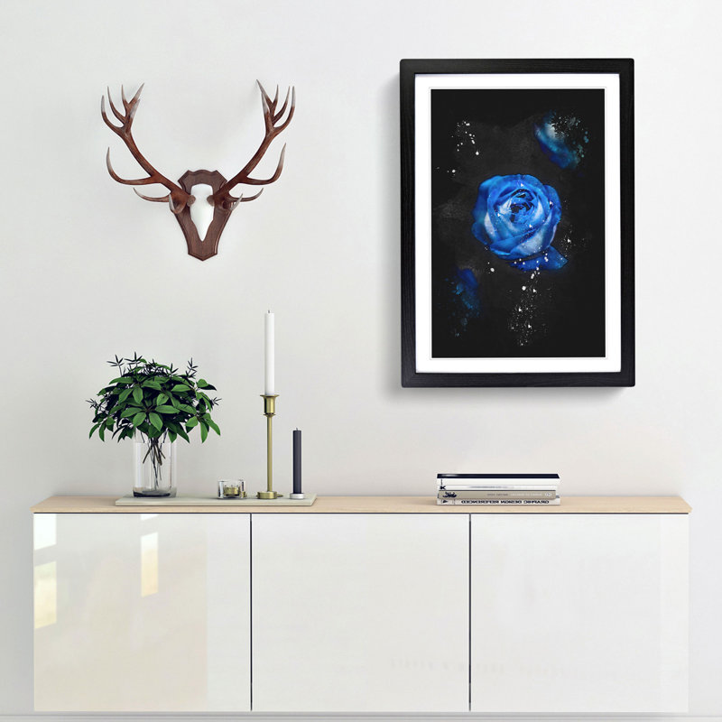 Trio of Blue Roses - Framed Print, 33cm H x 24cm W x 2cm D, Black Framed