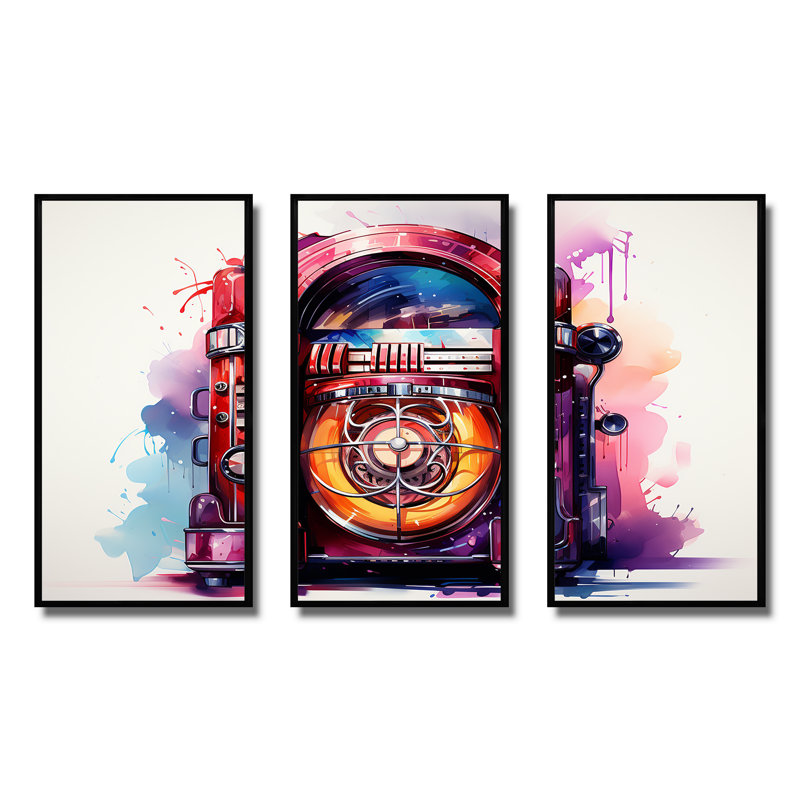 Rock N Roll Jukebox Fever I - Jukeboxes Wall Art, Black Floater Framed, 40" H x 61" W x 1" D