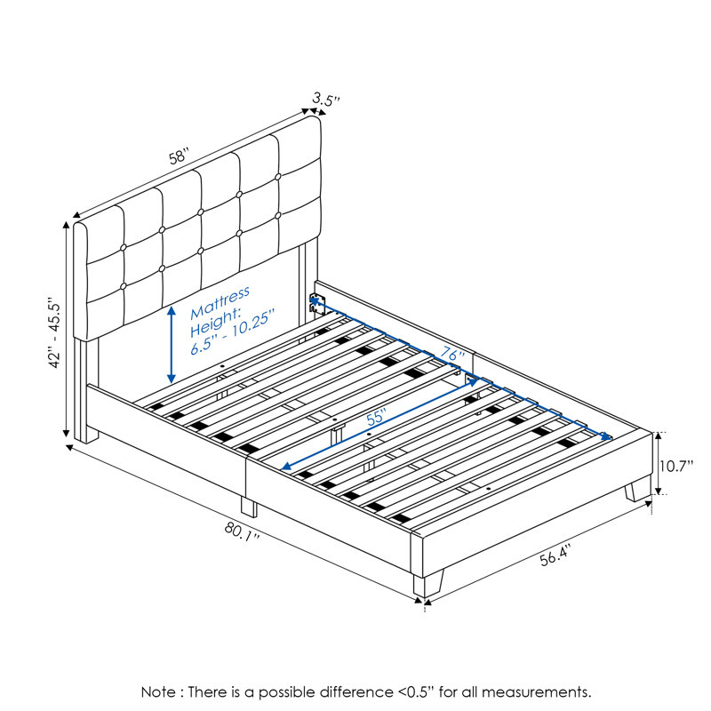 Anding Upholstered Slat Bed, Full/Double, Stone