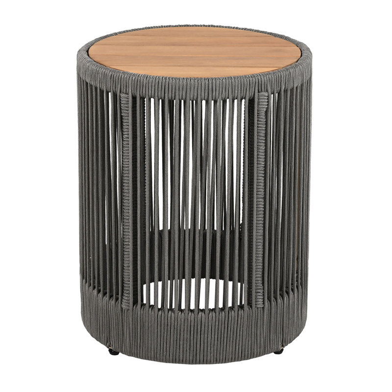 Table d'appoint d'extérieur en corde de rotin et bois d'acacia - Mobilier de patio résistant aux intempéries pour le jardin et le balcon - Gris / fer naturel | Idée de cadeau