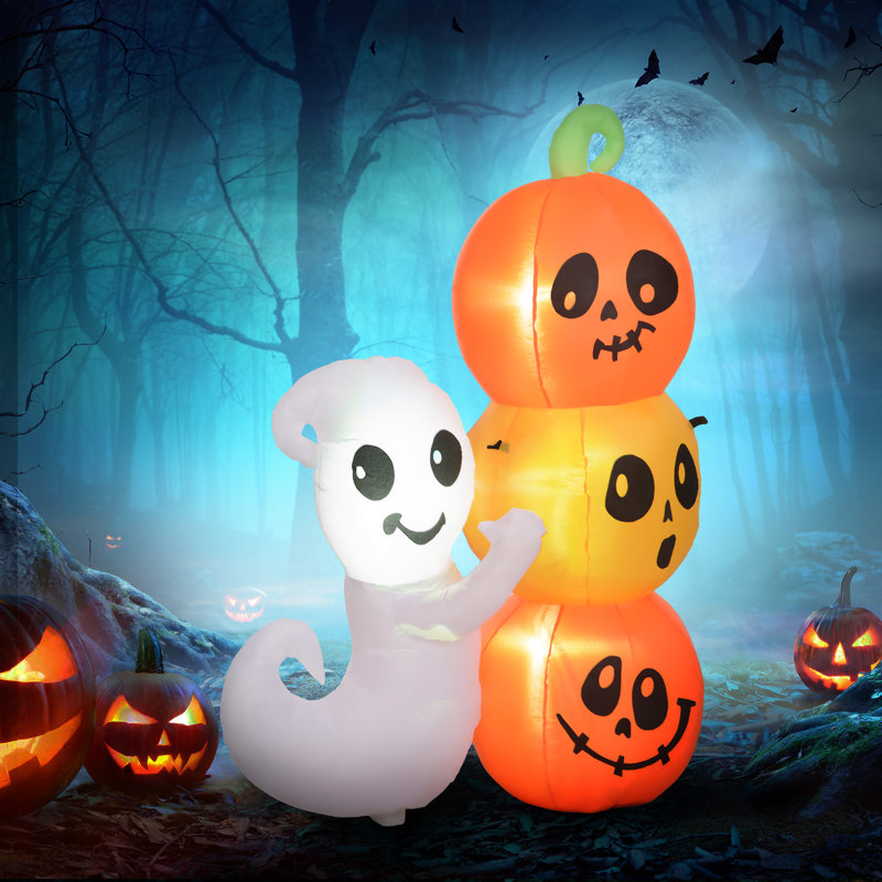 Fantôme d'Halloween gonflable de 5 pi et citrouille, affichage DEL extérieur