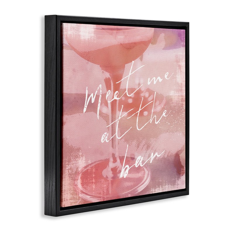 «Meet Me at Bar Martini», art mural gris sur toile flottante par Graffi *ee Studios, Cadre flottant noir de jais