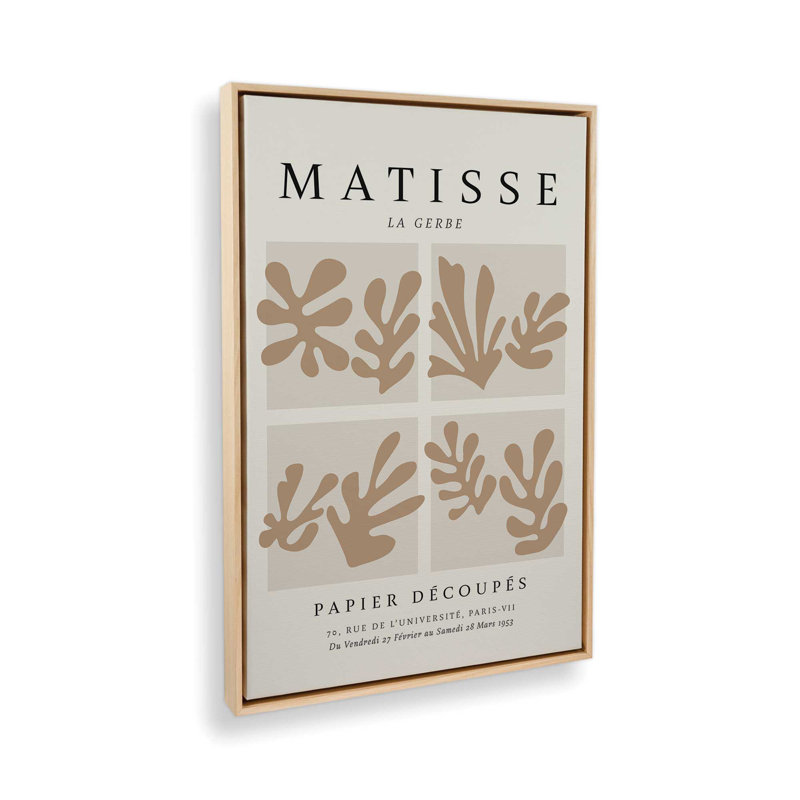 Matisse's La Gerbe Quartet en brun, H 36,75 po x l 24,75 po x P 1,75 po, Cadre américain en érable flottant