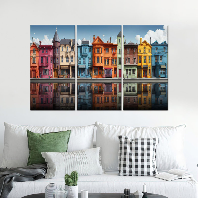 «Vibrant Colorful Cityscape», reproduction d'art sur toile, toile tendue 3P, 23,6 po H x 47,2 po l