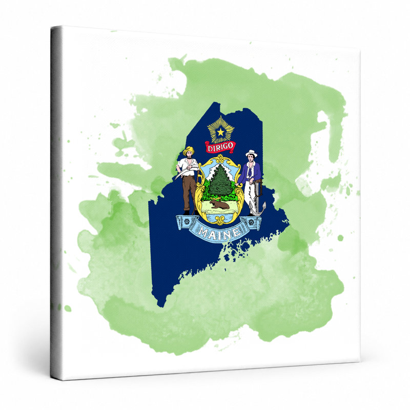 «Maine State Map Watercolor», art mural sur toile carrée, 16" W x 16" H