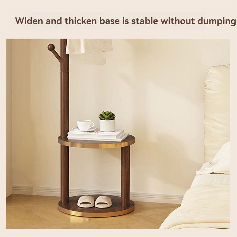 Simplify Solid Wood Clothes And Hat Stand, Brown/Gold