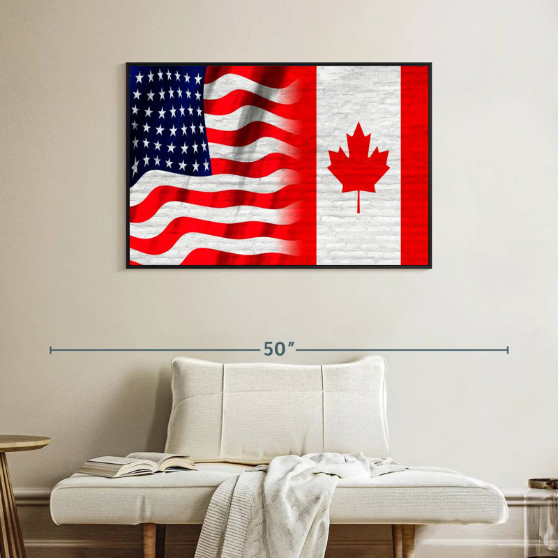 Borges, drapeau américain et canadien, H 27 po x l 40 po