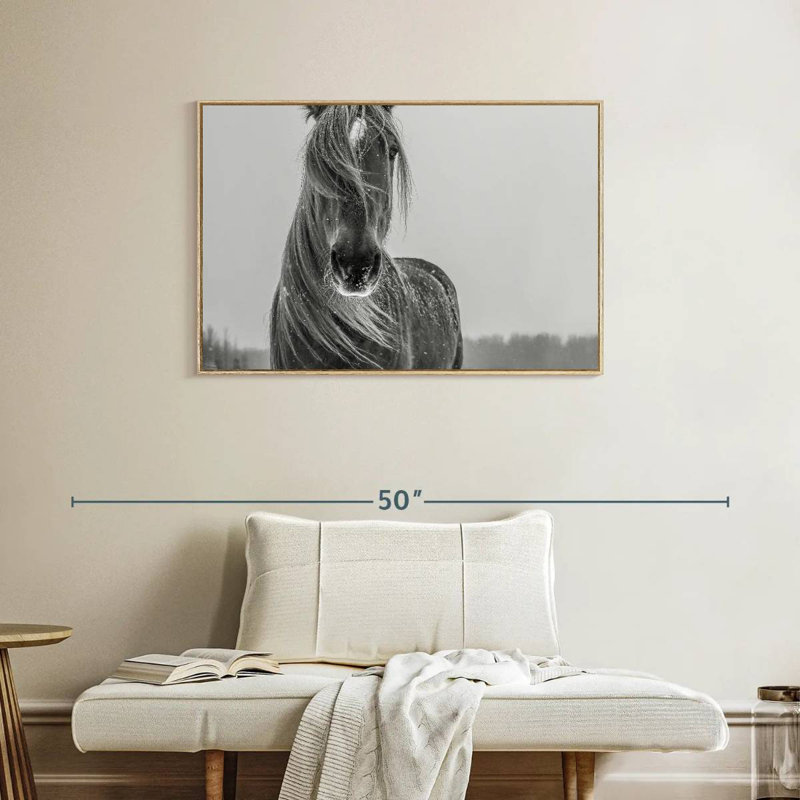 Cheval d'hiver, Cadre flottant en bois naturel, 37 po x 25 po