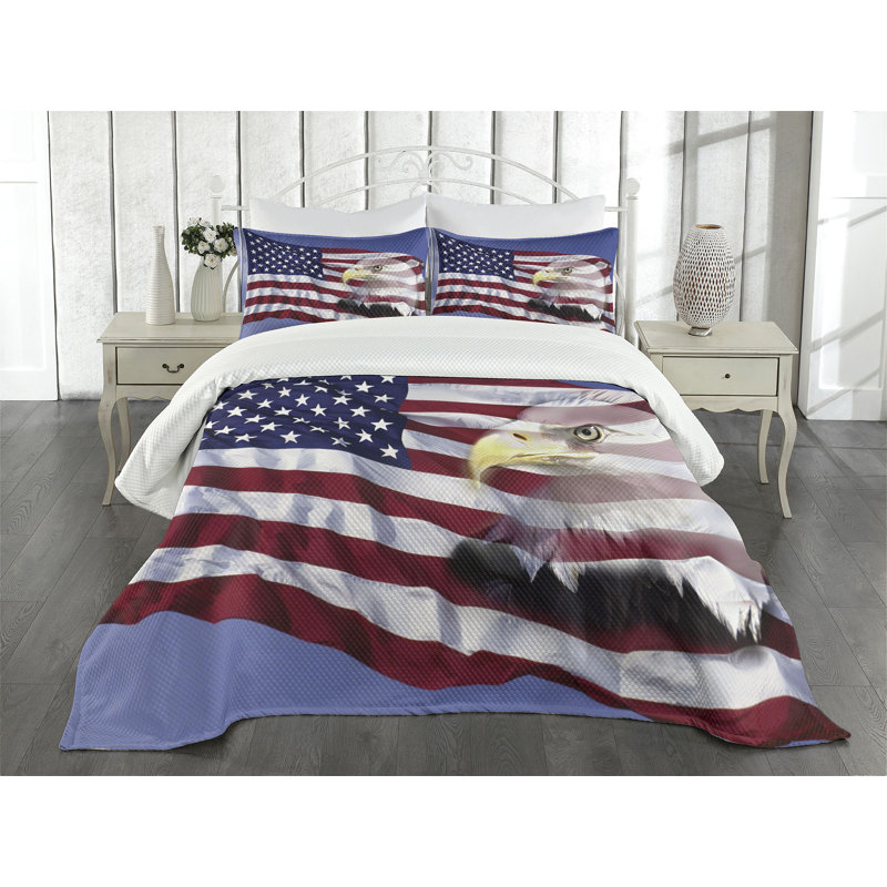 American Flag Queen Quilted Bedspread Set with Pillow Shams